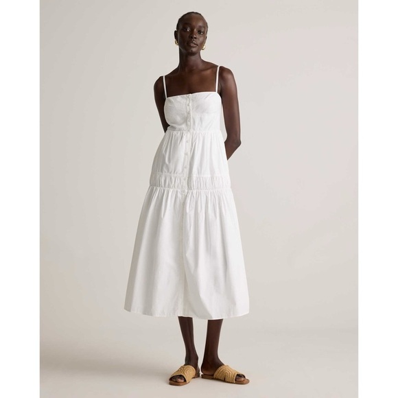 Quince 100% Organic Cotton Poplin Spagetti Strap Maxi Dress in Classic White L - Picture 1 of 16